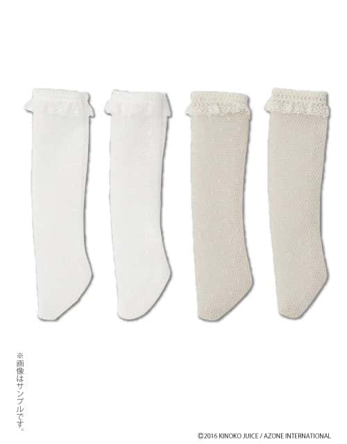 Kinoko Kikipop Planet [Dot Stocking] A Set White Beige - Dolls.moe